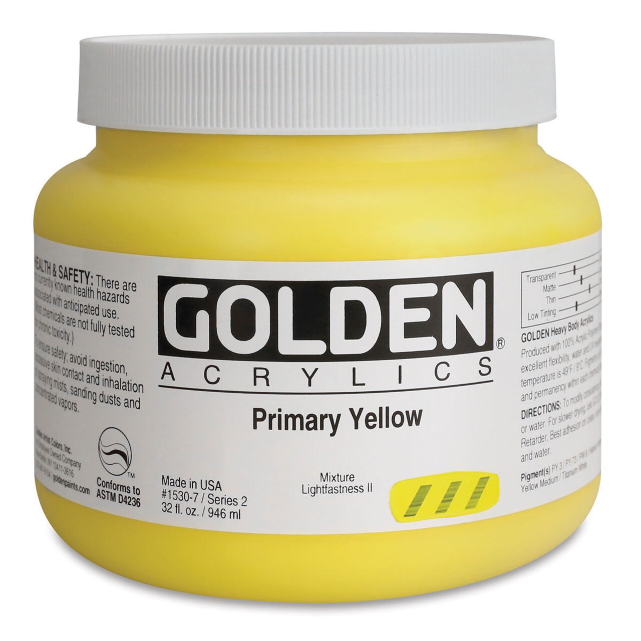 Golden Heavy Body Artist Acrylics - Primary Yellow, 32 oz Jar